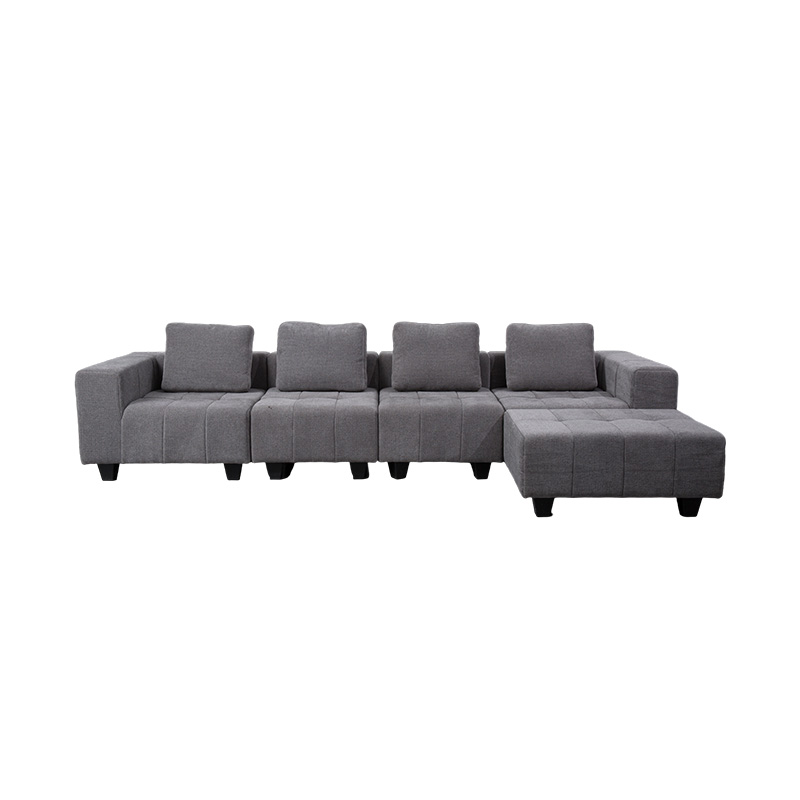 Canapea mare, modulară, în formă de L, din țesătură gri deschis, cu perne pătrate, stil minimalist modern Canapea mare, modulară, în formă de L, din țesătură gri deschis, cu perne pătrate, stil minimalist modern