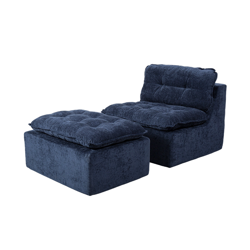 Set de canapea modular din spumă completă din velur albastru intens, cu spătar amortizat și otomană asortate Set de canapea modular din spumă completă din velur albastru intens, cu spătar amortizat și otomană asortate