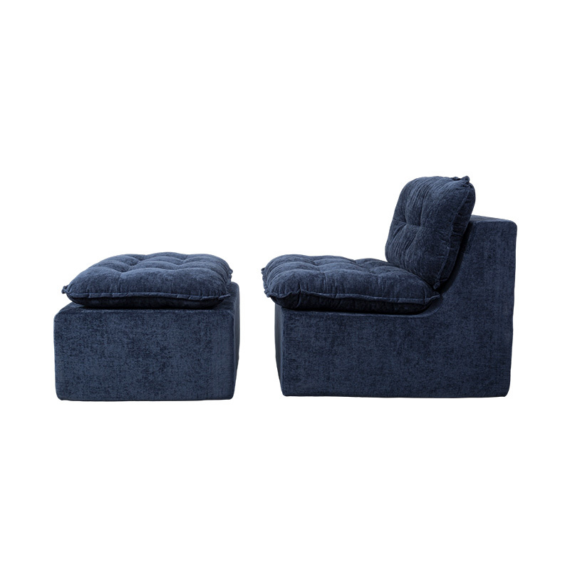 Set de canapea modular din spumă completă din velur albastru intens, cu spătar amortizat și otomană asortate Set de canapea modular din spumă completă din velur albastru intens, cu spătar amortizat și otomană asortate