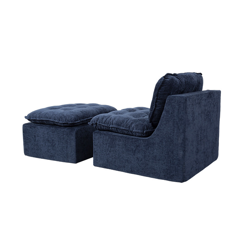 Set de canapea modular din spumă completă din velur albastru intens, cu spătar amortizat și otomană asortate Set de canapea modular din spumă completă din velur albastru intens, cu spătar amortizat și otomană asortate