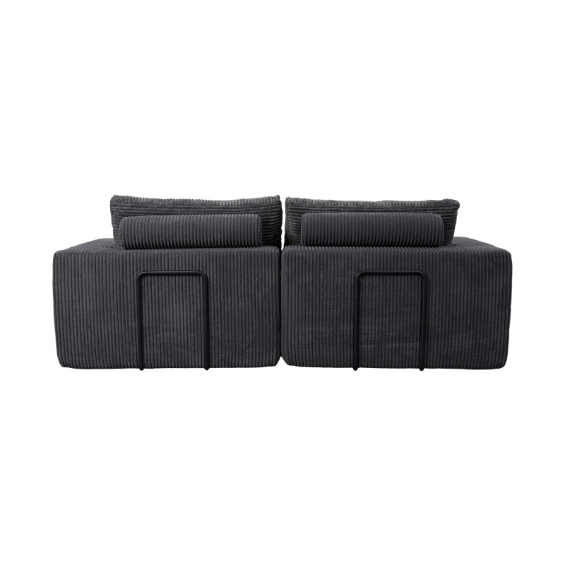Canapea convertibilă modernă din velur gri închis, cu perne, aspect modular flexibil