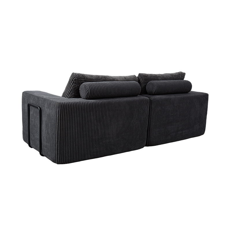 Canapea convertibilă modernă din velur gri închis, cu perne, aspect modular flexibil
