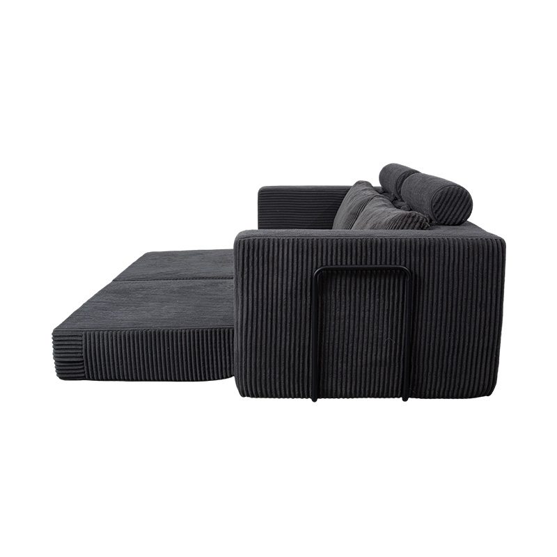 Canapea convertibilă modernă din velur gri închis, cu perne, aspect modular flexibil