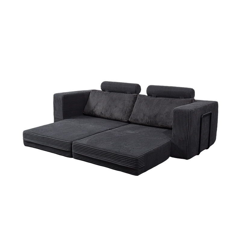 Canapea convertibilă modernă din velur gri închis, cu perne, aspect modular flexibil
