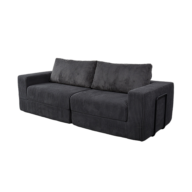 Canapea convertibilă modernă din velur gri închis, cu perne, aspect modular flexibil