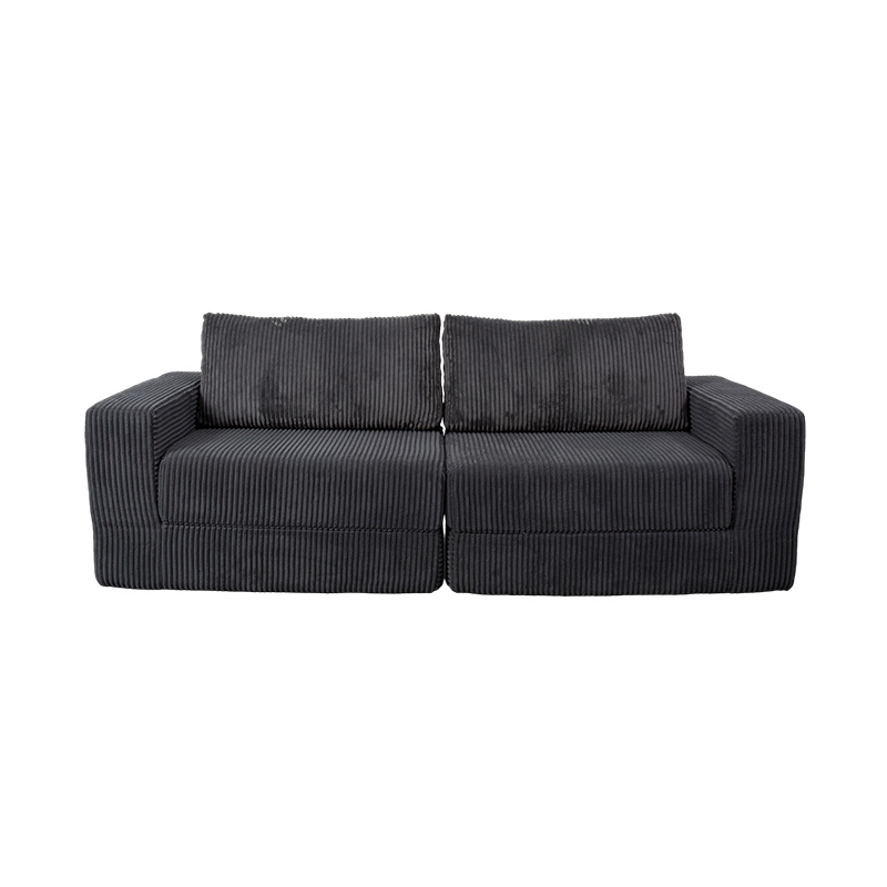 Canapea convertibilă modernă din velur gri închis, cu perne, aspect modular flexibil