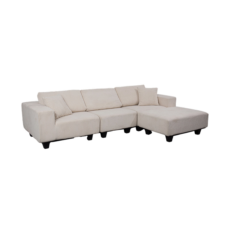 Canapea de colț mare în formă de L, din velur alb, cu design minimalist modern Canapea de colț mare în formă de L, din velur alb, cu design minimalist modern