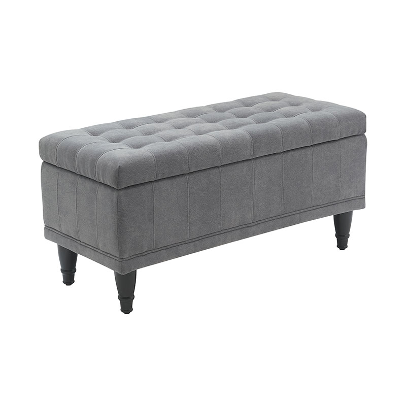 Bancă de depozitare din material textil pentru capătul de pat gri deschis simplu Bancă de depozitare din material textil pentru capătul de pat gri deschis simplu