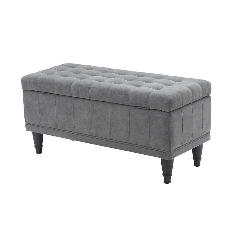 Bancă de depozitare din material textil pentru capătul de pat gri deschis simplu